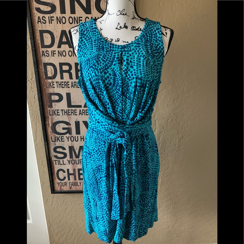 Banana Republic Issa Collection Turquoise Blue Printed Wrap-Tie Dress, size 10